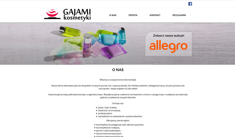 Responsywna strona internetowa firmy Gajami zajmującej się sprzedażą kosmetyków.