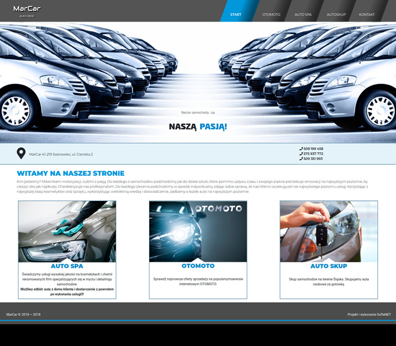 Responsywna strona internetowa dla firmy 'MarCar' działającej w branży motoryzacyjnej.